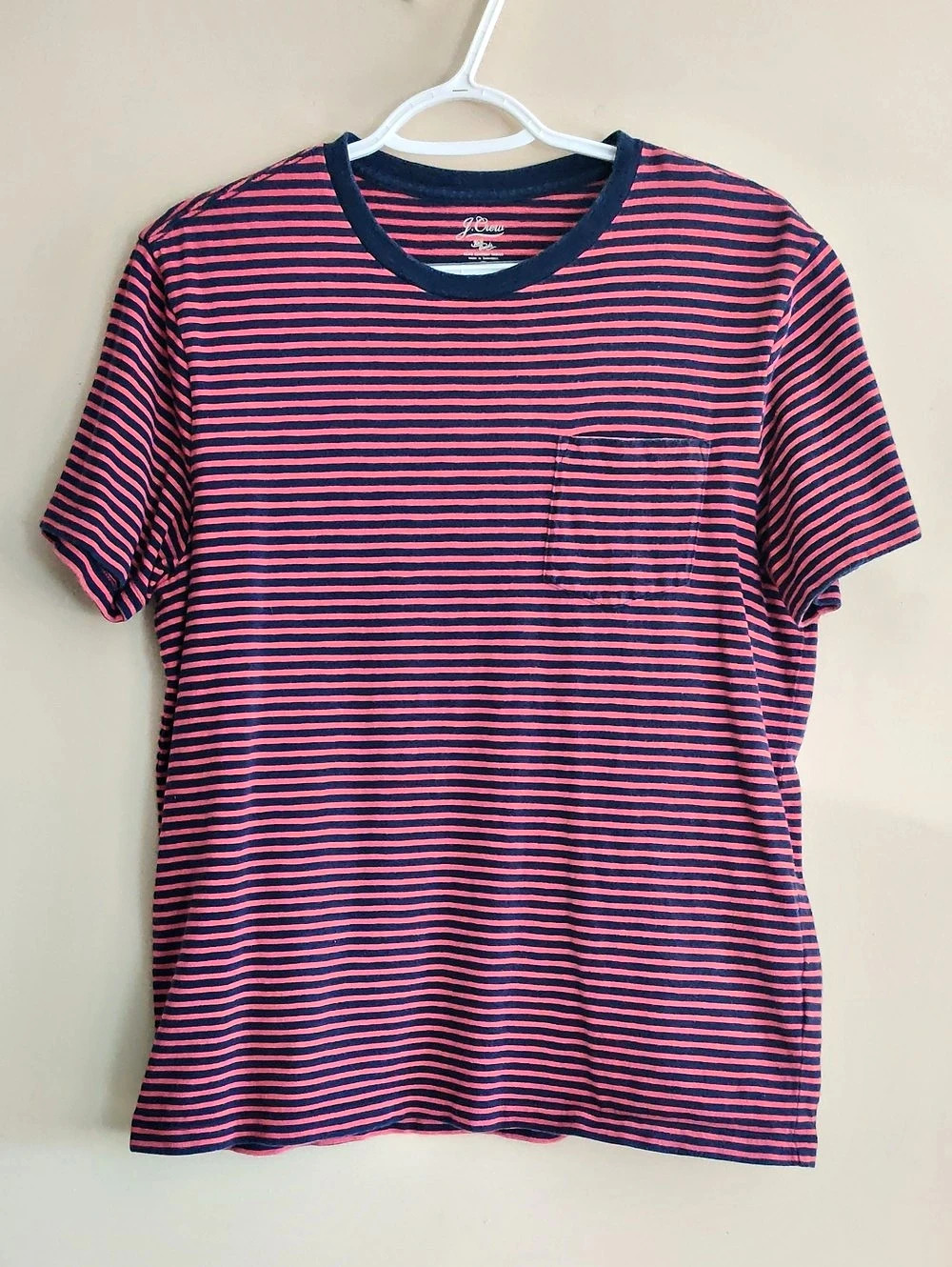 J.Crew Slub cotton striped T-shirt with chest pocket Tee Blue & Pink Medium